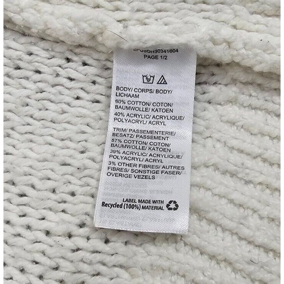 Womens Open Cardigan Sweater Pockets Long Chunky Knit Cream Boho Coastal Large - Picture 4 of 15